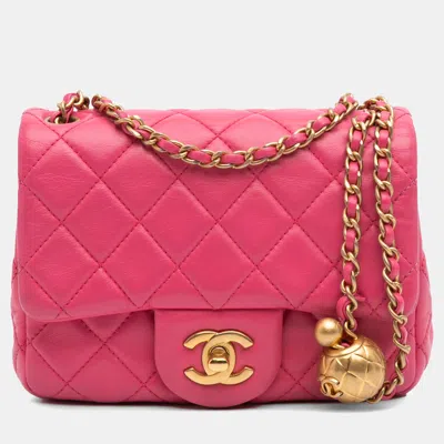 Pre-owned Chanel Pink Mini Square Classic Lambskin Pearl Crush Single Flap