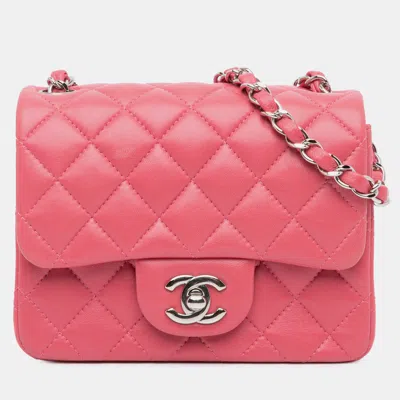 Pre-owned Chanel Pink Mini Square Classic Lambskin Single Flap