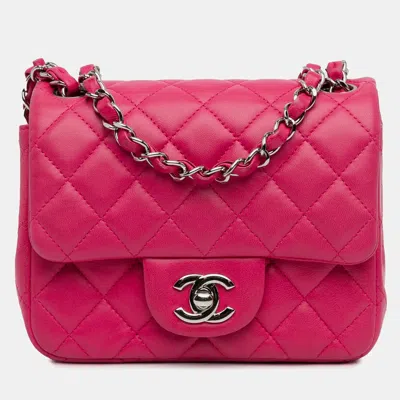 Pre-owned Chanel Pink Mini Square Classic Lambskin Single Flap