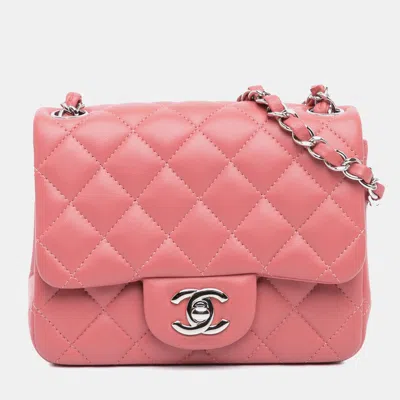 Pre-owned Chanel Pink Mini Square Classic Lambskin Single Flap