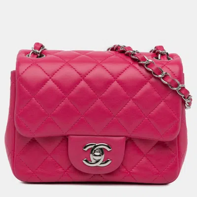 Pre-owned Chanel Pink Mini Square Classic Lambskin Single Flap