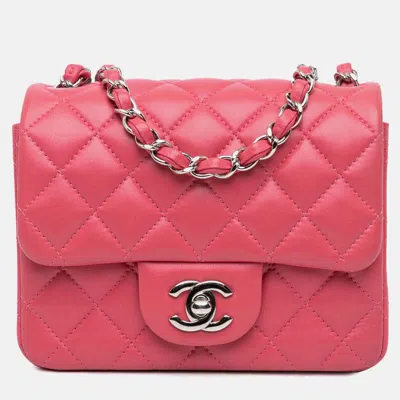 Pre-owned Chanel Pink Mini Square Classic Lambskin Single Flap