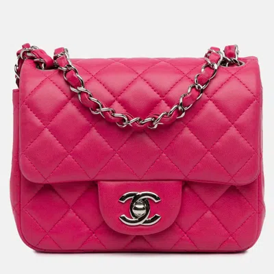 Pre-owned Chanel Pink Mini Square Classic Lambskin Single Flap
