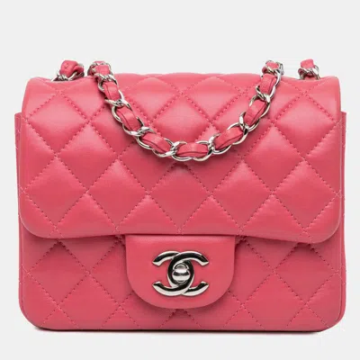 Pre-owned Chanel Pink Mini Square Classic Lambskin Single Flap