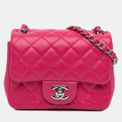 Pre-owned Chanel Pink Mini Square Classic Lambskin Single Flap