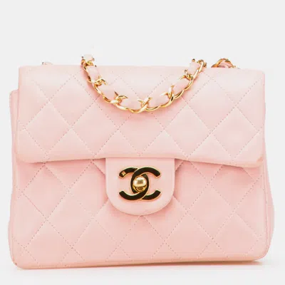 Pre-owned Chanel Pink Mini Square Classic Lambskin Single Flap