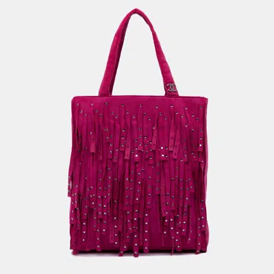Pre-owned Chanel Pink Mini Suede Studded Fringe Tote