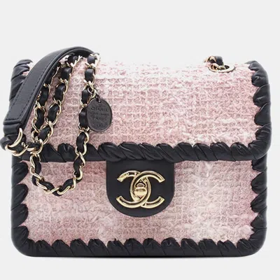 Pre-owned Chanel Pink Mini Tweed My Own Frame Flap