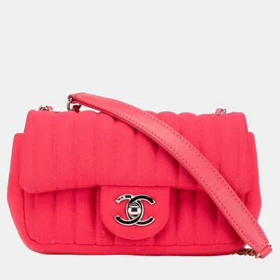 Pre-owned Chanel Pink Mini Vertical Quilted Jersey Single Flap