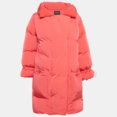 Pre-owned Chanel Pink Nylon Puffer Coat S