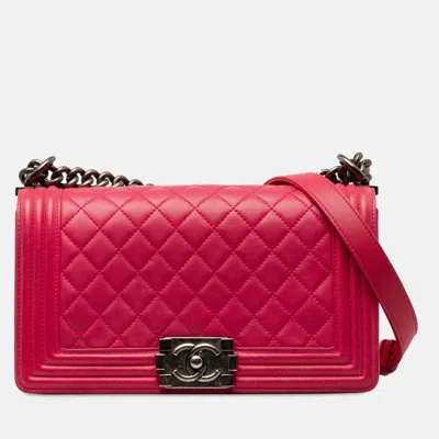 Pre-owned Chanel Pink Old Medium Quilted Lambskin Boy Flap