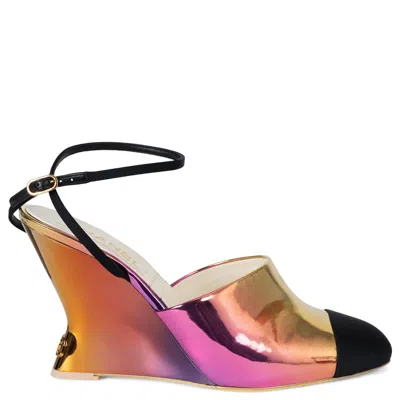 Pre-owned Chanel Pink Orange Yellow Gradient Leather 24c Los Angeles Wedge Pumps Shoes 41