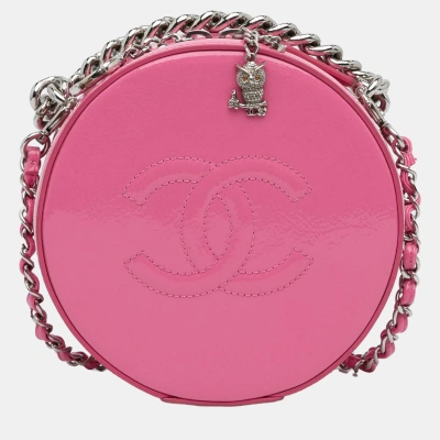Pre-owned Chanel Pink Patent Round As Earth Crossbody Bag