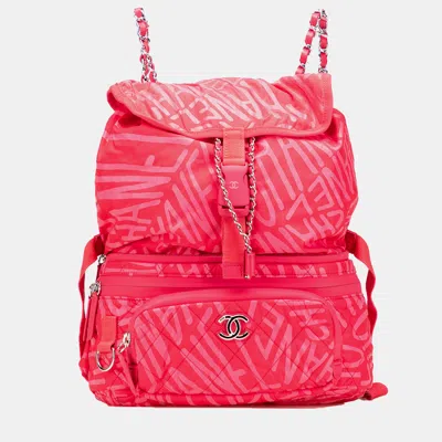 Pre-owned Chanel Pink Printed Nylon Coco Neige Convertible Backpack