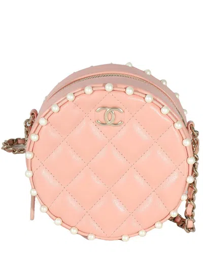 Pre-owned Chanel Pink Quilted Calfskin Pearl Round Clutch With Chain (authentic Pre-  Loved)