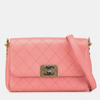 Pre-owned Chanel Pink Quilted Calfskin Straight Lined Flap