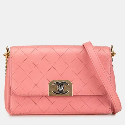 Pre-owned Chanel Pink Quilted Calfskin Straight Lined Flap