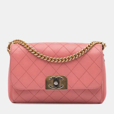 Pre-owned Chanel Pink Quilted Calfskin Straight Lined Flap Bag