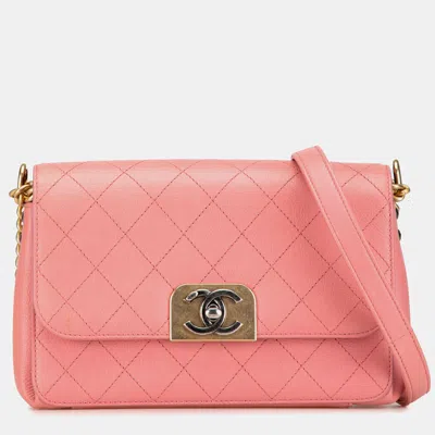 Pre-owned Chanel Pink Quilted Calfskin Straight Lined Flap Bag