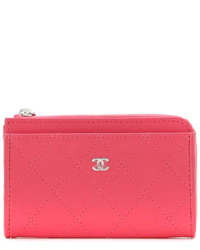 Pre-owned Chanel Pink Quilted Calfskin Zip Around Card Holder (authentic Pre-loved)