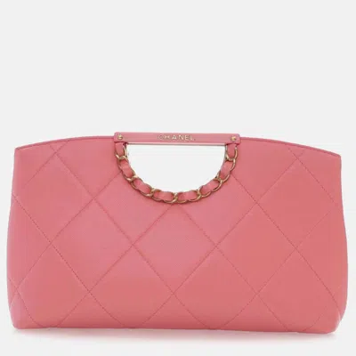 Pre-owned Chanel Pink Quilted Caviar A Real Catch Clutch