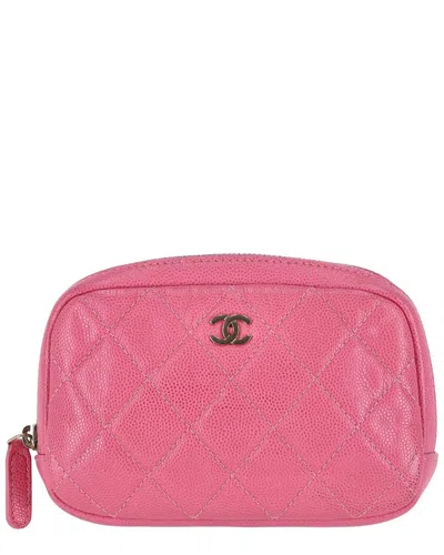 Pre-owned Chanel Pink Quilted Caviar Leather Classic 'cc' Logo Cosmetic Case/pouch  (authentic Pre-loved)