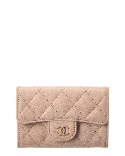 Pre-owned Chanel Pink Quilted Caviar Leather Flap Card Holder Wallet (authentic Pre-loved)