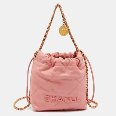 Pre-owned Chanel Pink Quilted Caviar Leather Mini 22 Chain Bag