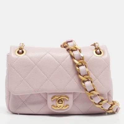 Pre-owned Chanel Pink Quilted Caviar Leather Mini Rectangular Flap Bag