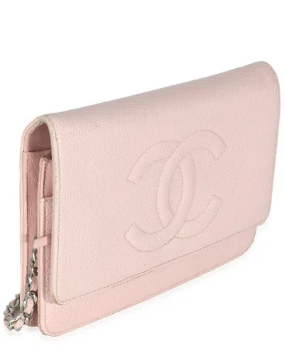 Pre-owned Chanel Pink Quilted Caviar Leather Timeless Cc Classic Wallet On Chain  (authentic Pre-loved)