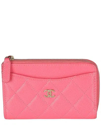 Pre-owned Chanel Pink Quilted Caviar Leather Zip Card Case (authentic Pre-loved)
