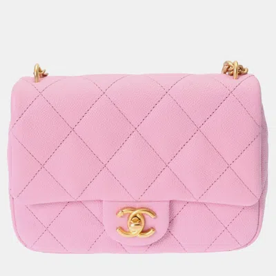 Pre-owned Chanel Pink Quilted Caviar Sweetheart Chain Mini Rectangular Classic Single Flap Bag