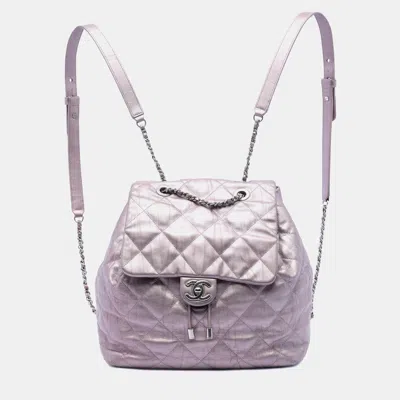 Pre-owned Chanel Pink Quilted Iridescent Calfskin Ground Control Flap Backpack