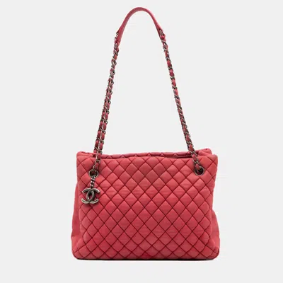 Pre-owned Chanel Pink Quilted Iridescent Calfskin New Bubble Tote
