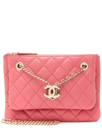Chanel Pink Quilted Lambskin Double Case With Chain (authentic Pre-loved)