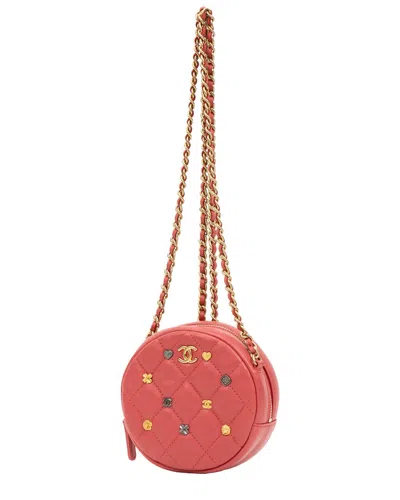 Pre-owned Chanel Pink Quilted Lambskin Ltd. Ed. Charms Mini Round Clutch (authentic Pre-loved)