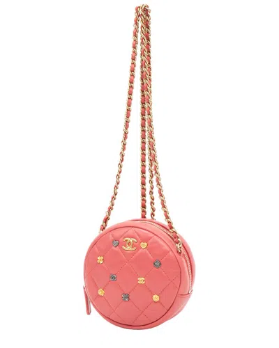 Pre-owned Chanel Pink Quilted Lambskin Lucky Charms Round Chain Clutch (authentic Pre-loved)