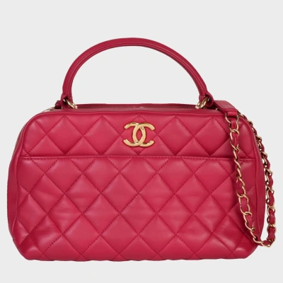 Pre-owned Chanel Pink Quilted Lambskin Medium Trendy Cc Bowling Bag