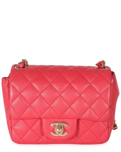 Pre-owned Chanel Pink Quilted Lambskin Mini Square Flap Bag (authentic Pre-loved)