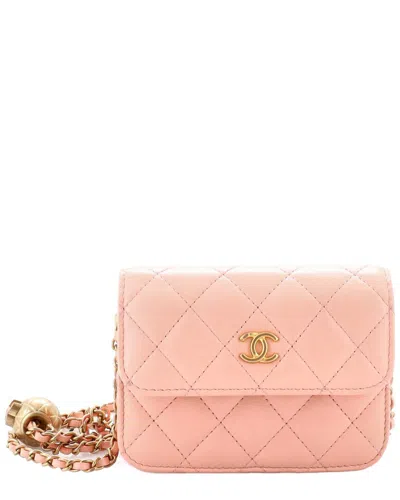 Pre-owned Chanel Pink Quilted Lambskin Pearl Crush Flap Clutch With Chain Mini  (authentic Pre-loved)