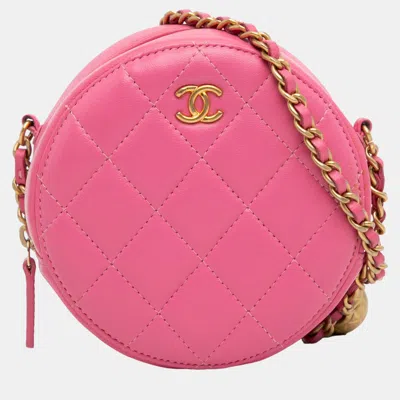 Pre-owned Chanel Pink Quilted Lambskin Round As Earth Crossbody