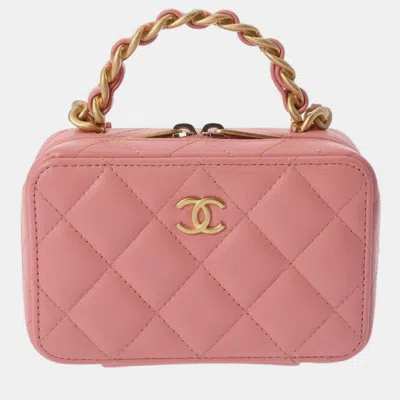 Pre-owned Chanel Pink Quilted Lambskin Top Handle Camera Case Bag