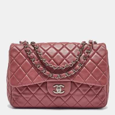 Pre-owned Chanel Pink Quilted Leather Jumbo Classic Single Flap Bag