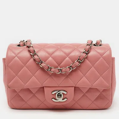 Pre-owned Chanel Pink Quilted Leather Mini Rectangle Classic Single Flap Bag