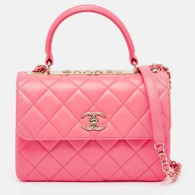 Pre-owned Chanel Pink Quilted Leather Small Trendy Cc Top Handle Bag