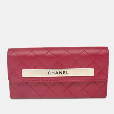 Pre-owned Chanel Pink Quilted Leather Trendy Cc Flap Wallet