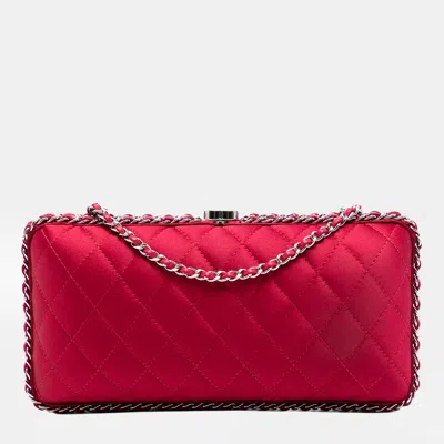 Pre-owned Chanel Pink Quilted Satin Chain Around Clutch With Chain