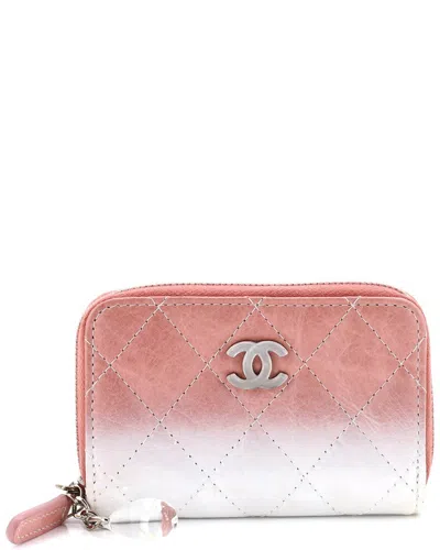 Pre-owned Chanel Pink Quilted Sheep Leather Cc Zip Coin Purse Ombre Small (authentic  Pre-loved)