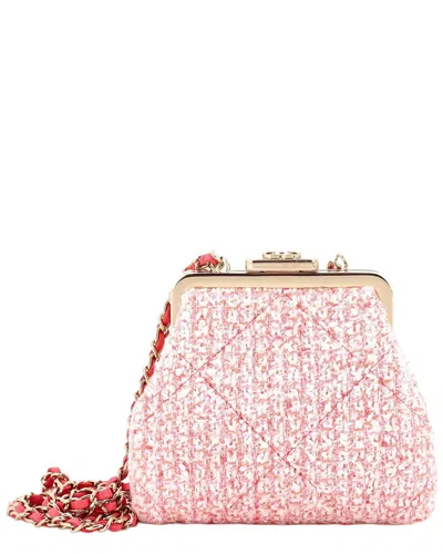 Pre-owned Chanel Pink Quilted Tweed Kisslock Frame Clutch Crossbody (authentic Pre-loved)