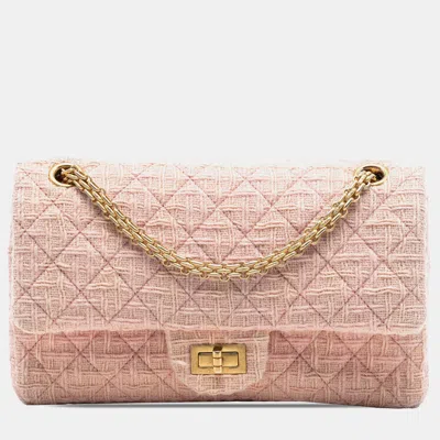 Pre-owned Chanel Pink Quilted Tweed Reissue 2.55 Double Flap 225